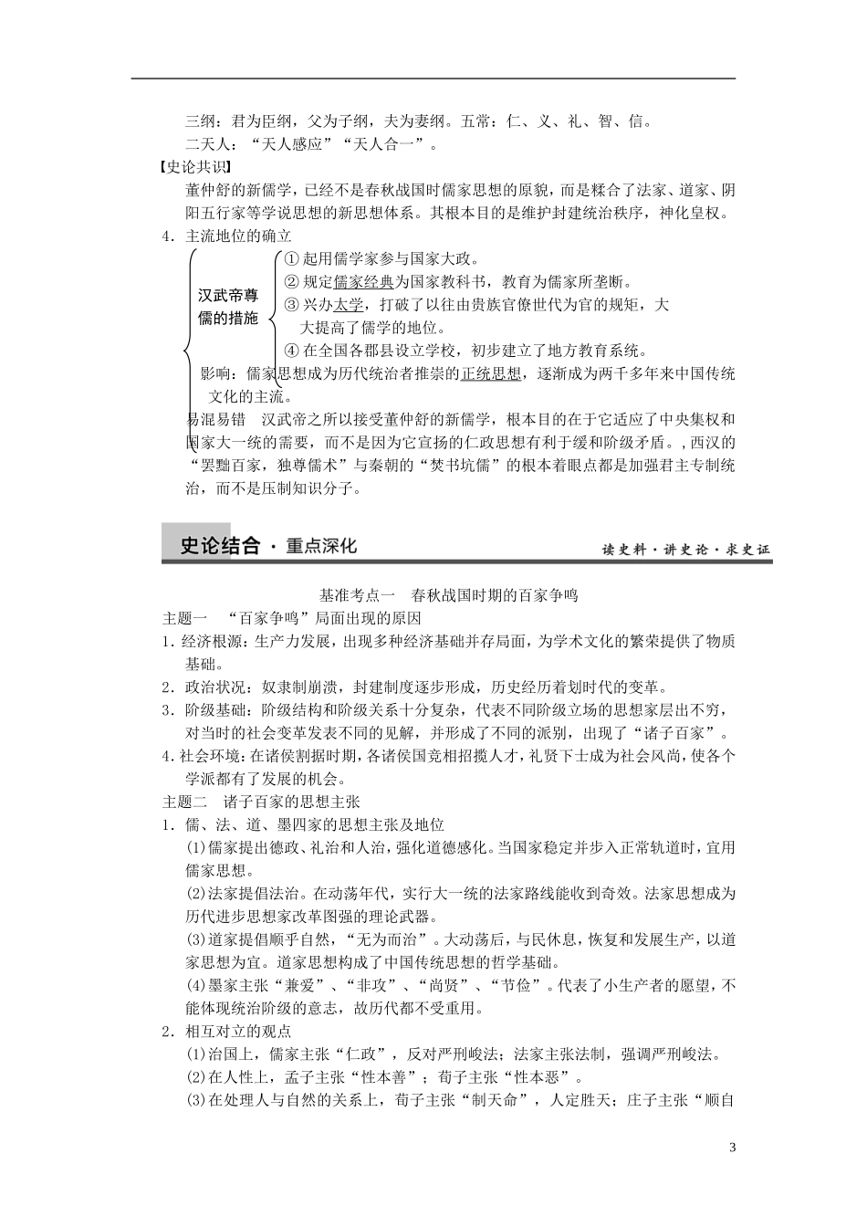 【步步高】2014届高考历史一轮复习讲义 （知识整合+重点深化+探究命题+课时训练）第十二单元 第26讲 从“百家争鸣”到“罢黜百家，独尊儒术”（含解析） 新人教版必修3_第3页