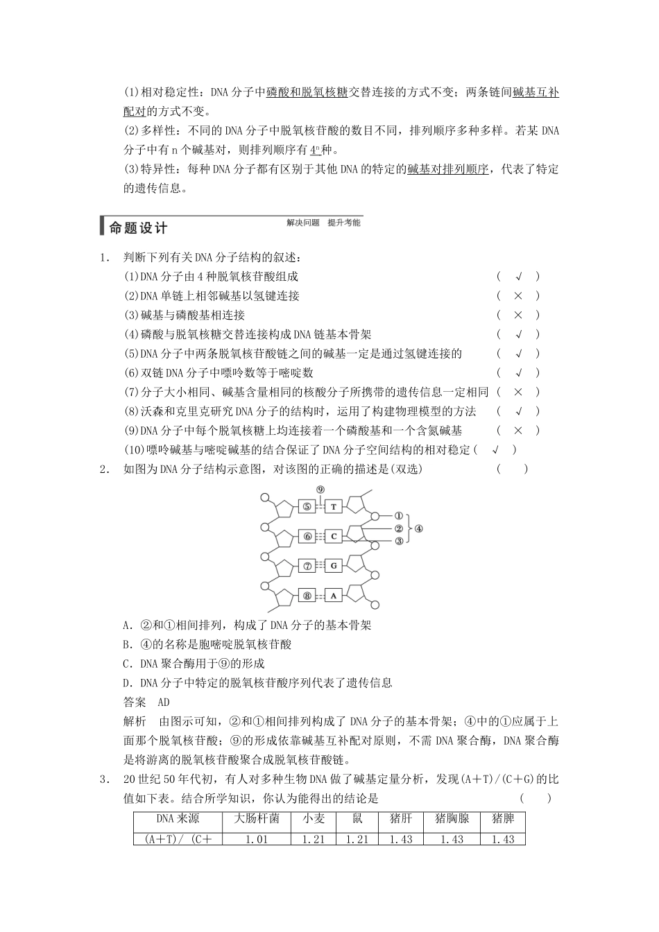 【步步高】2015届高考生物一轮总复习精品讲义 第18讲 DNA分子的结构、复制及基因是有遗传效应的DNA片段 新人教版_第2页