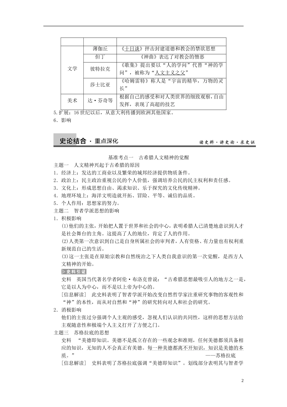 【步步高】2014届高考历史一轮复习讲义 （知识整合+重点深化+探究命题+课时训练）第十三单元 第28讲 西方人文主义思想的起源与文艺复兴运动（含解析） 新人教版必修3_第2页