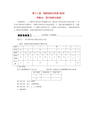【步步高】（广西专用）2014届高考化学一轮复习 第十三章 原子结构与性质学案