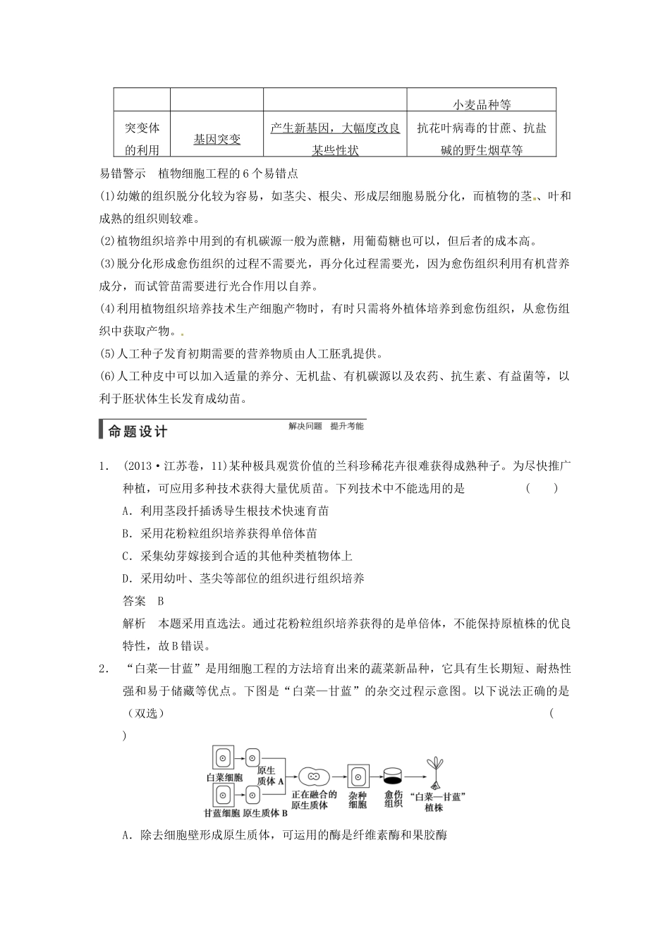 【步步高】2015届高考生物一轮总复习精品讲义 第37讲 细胞工程 新人教版_第3页