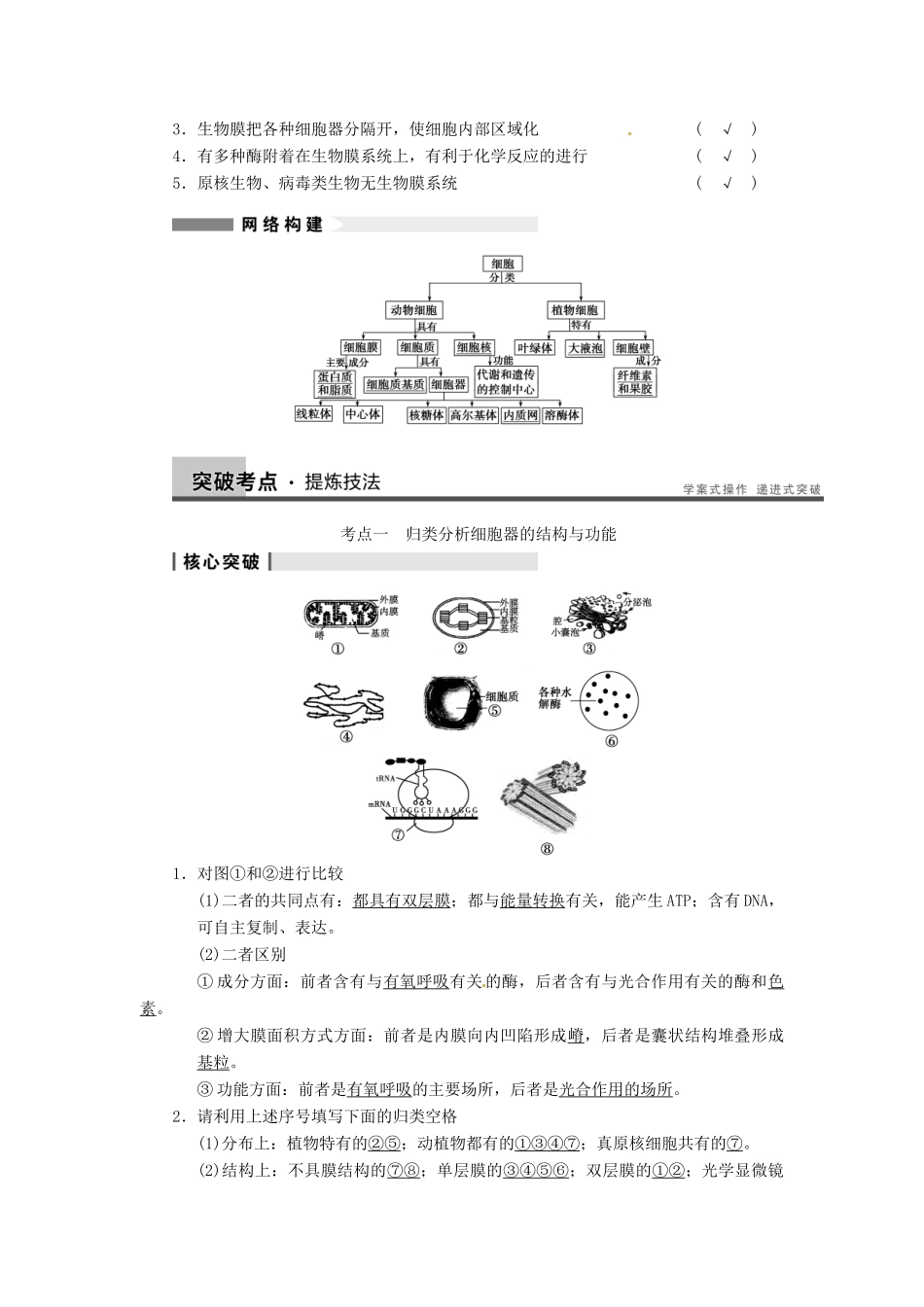 【步步高】2014届高考生物一轮（回扣基础+核心突破+命题探究）2.6细胞器教学案 新人教版_第2页