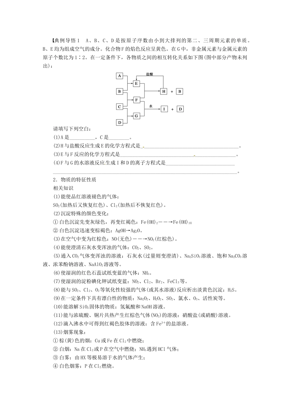 【步步高】（广西专用）2014届高考化学一轮复习 第四章 无机框图题的解答策略学案_第2页