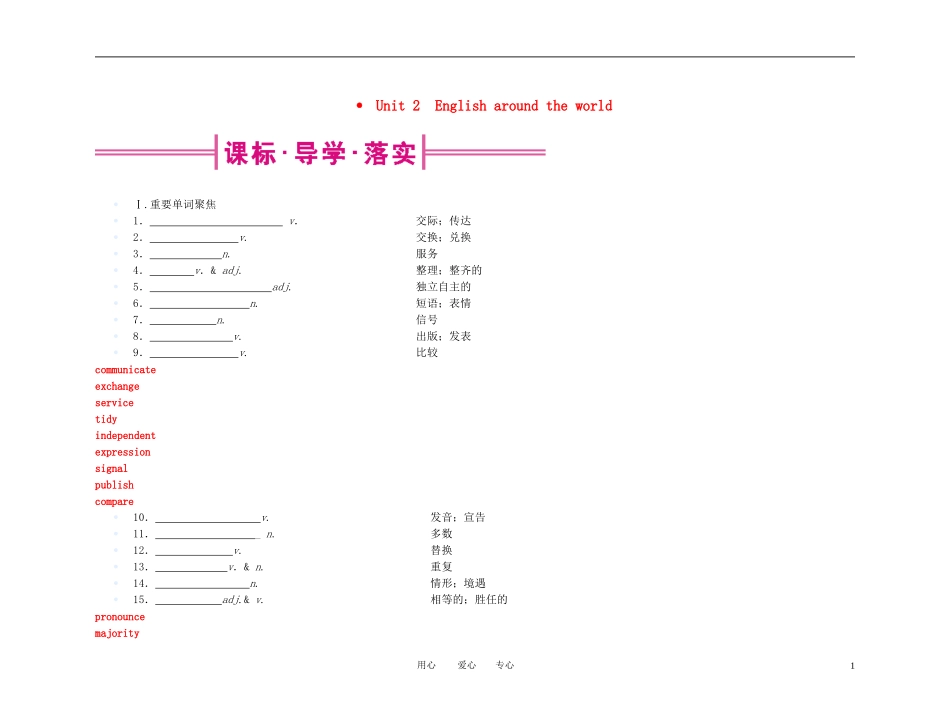 【精品】2011高考总复习英语名师教你学 高一 Unit2学案 新人教版_第1页