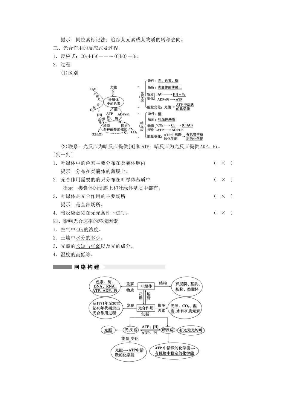 【步步高】2014届高考生物一轮（回扣基础+核心突破+命题探究）3.11光与光合作用教学案 新人教版_第2页