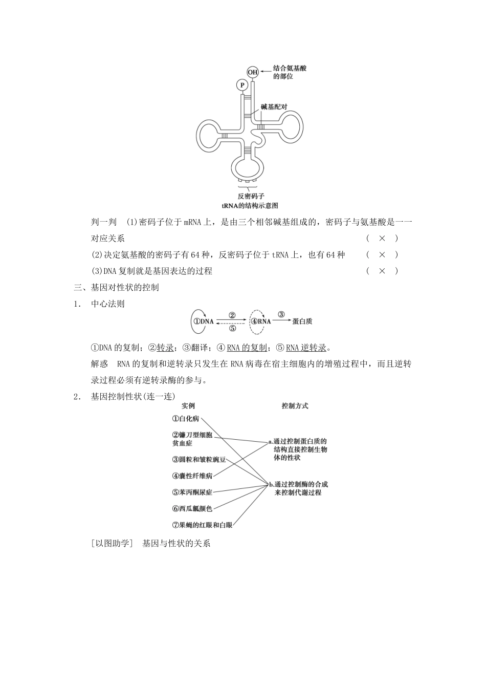 【步步高】2014届高考生物一轮（回扣基础+核心突破+命题探究）6.20基因的表达教学案 新人教版_第2页