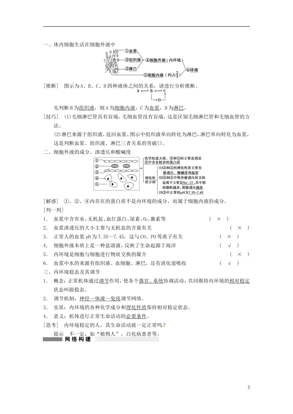 【步步高】（四川专用）2014高考生物一轮复习 第八单元 生命活动的调节与免疫 第26讲人体的内环境与稳态学案_第2页