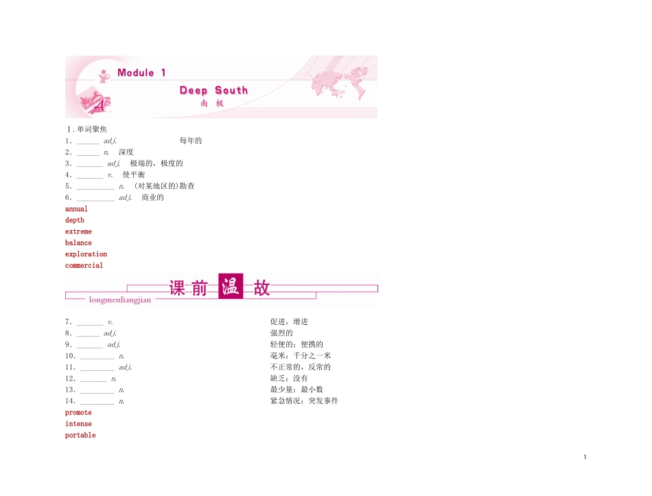 【精品】2011高三英语第一轮复习 第一单元学案 外研版选修8_第1页
