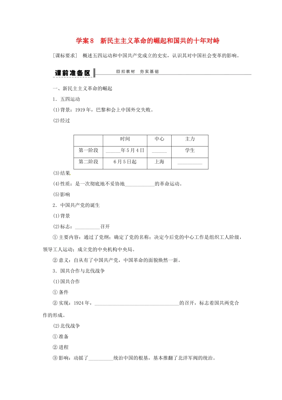 【步步高】2015届高考历史大一轮复习 第四单元 新民主主义革命的崛起和国共的十年对峙学案（含解析）新人教版_第1页