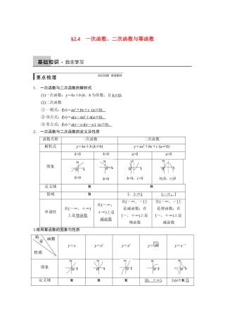 【步步高】2015届高考数学总复习 2.4一次函数、二次函数与幂函数配套文档 理 新人教B版 