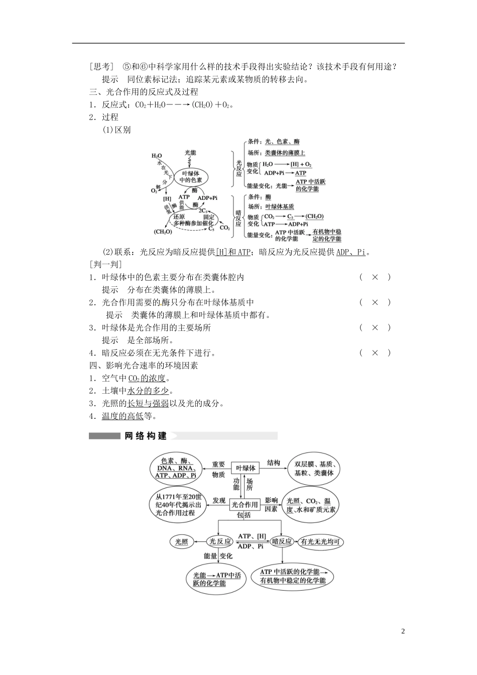【步步高】（四川专用）2014高考生物一轮复习 第三单元 能量之源 光与光合作用 第11讲能量之源 光与光合作用学案_第2页