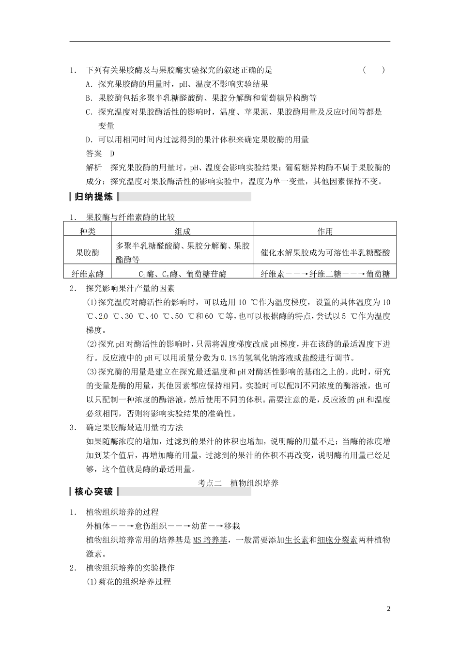 【步步高】（四川专用）2014高考生物一轮复习 第十单元 微生物的利用 第38讲生物技术在其他方面的应用学案_第2页