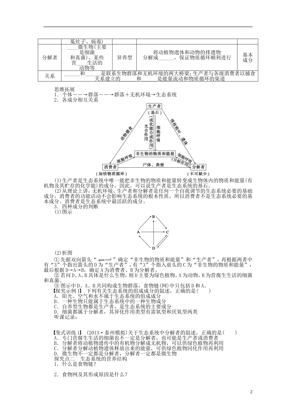 【步步高】2014届高考生物一轮复习(课前准备+课堂巩固+课后练习)第九单元 生态系统的结构学案 鲁科版_第2页