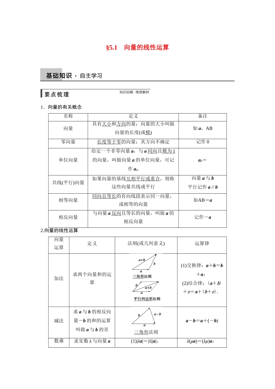 【步步高】2015届高考数学总复习 5.1向量的线性运算配套文档 理 新人教B版 _第1页