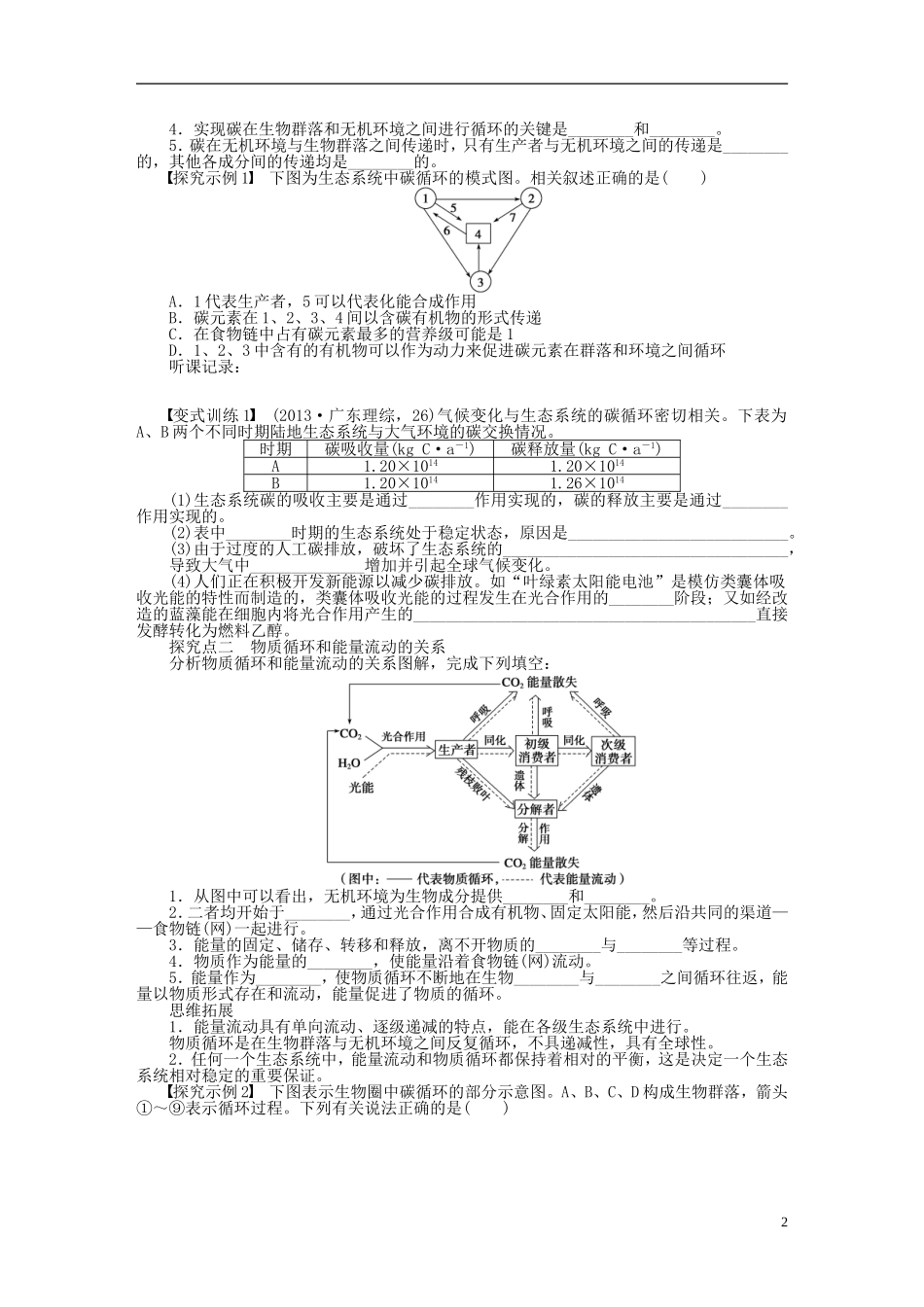 【步步高】2014届高考生物一轮复习(课前准备+课堂巩固+课后练习)第九单元 生态系统的物质循环学案 鲁科版_第2页