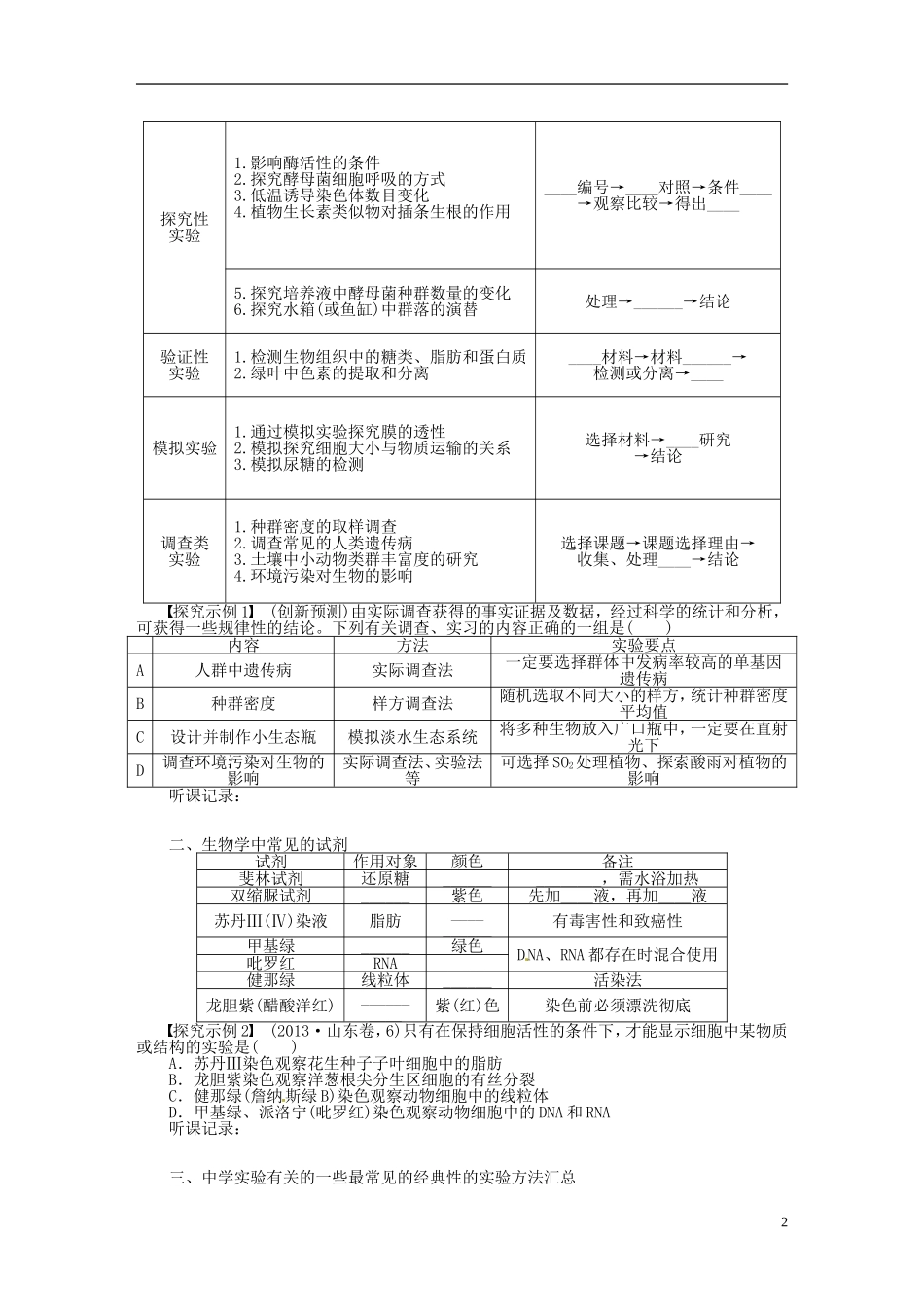 【步步高】2014届高考生物一轮复习(课前准备+课堂巩固+课后练习)第九单元 生物实验与探究学案 鲁科版_第2页