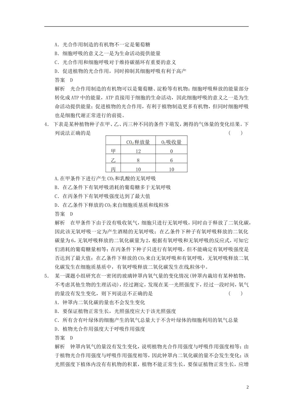 【步步高】（四川专用）2014高考生物一轮复习 第四单元 细胞的生命历程 热点聚焦练2与光合作用、细胞呼吸有关的专题集训学案_第2页