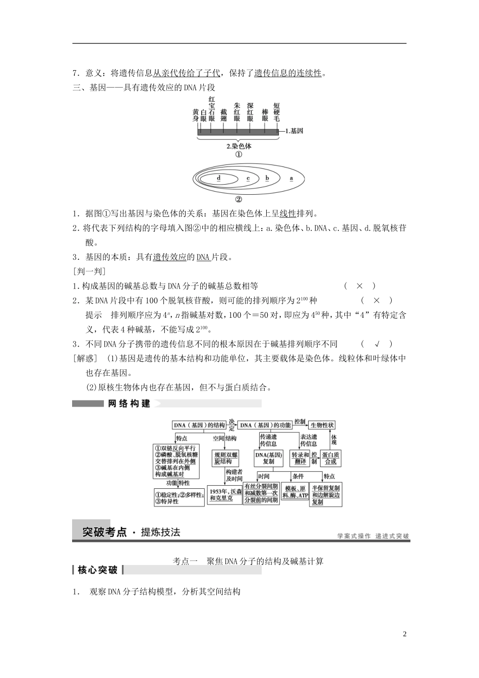 【步步高】（江苏专用）2014高考生物一轮复习（考点复习精练+热点聚焦+考能专项突破）第六单元 第19讲DNA分子的结构、复制及基因是有遗传效应的DNA片段有遗传效应的DNA片段学案_第2页