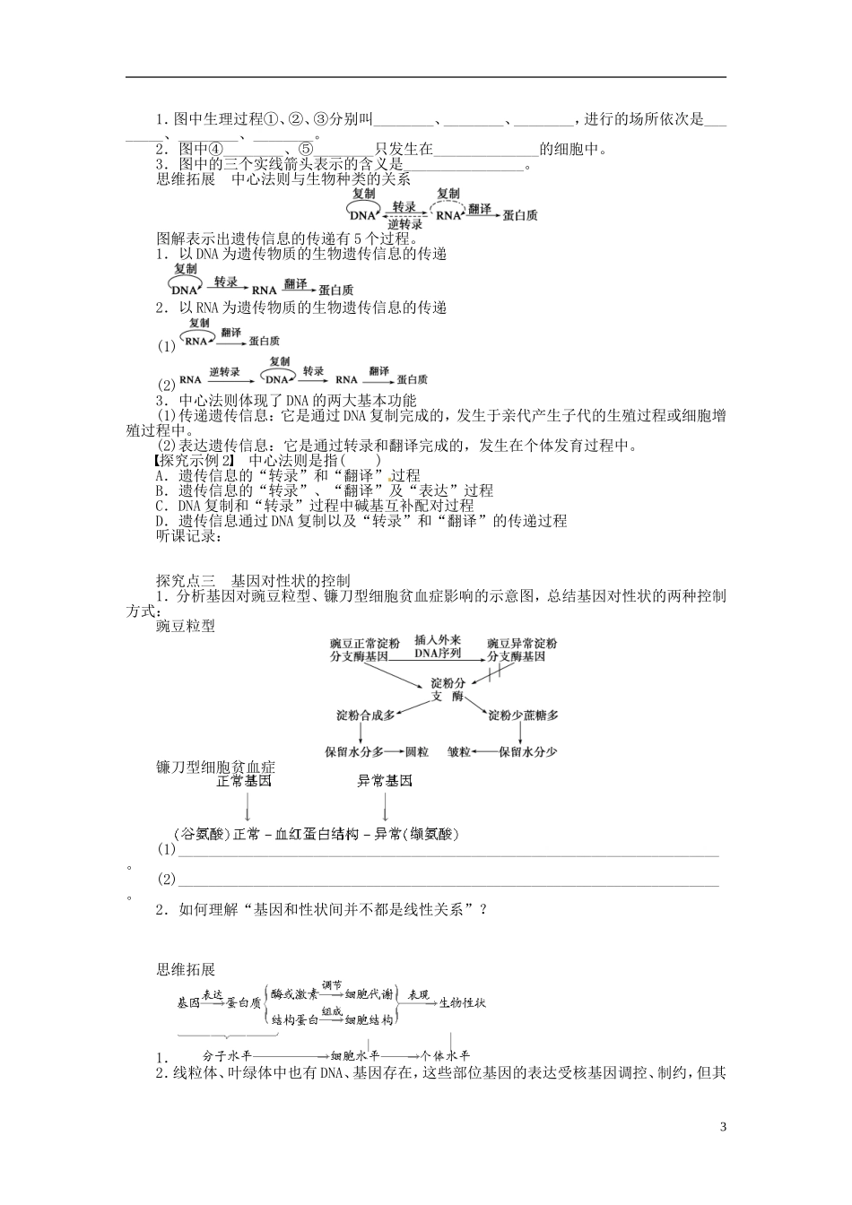 【步步高】2014届高考生物一轮复习(课前准备+课堂巩固+课后练习)第六单元 基因指导蛋白质的合成学案 鲁科版_第3页