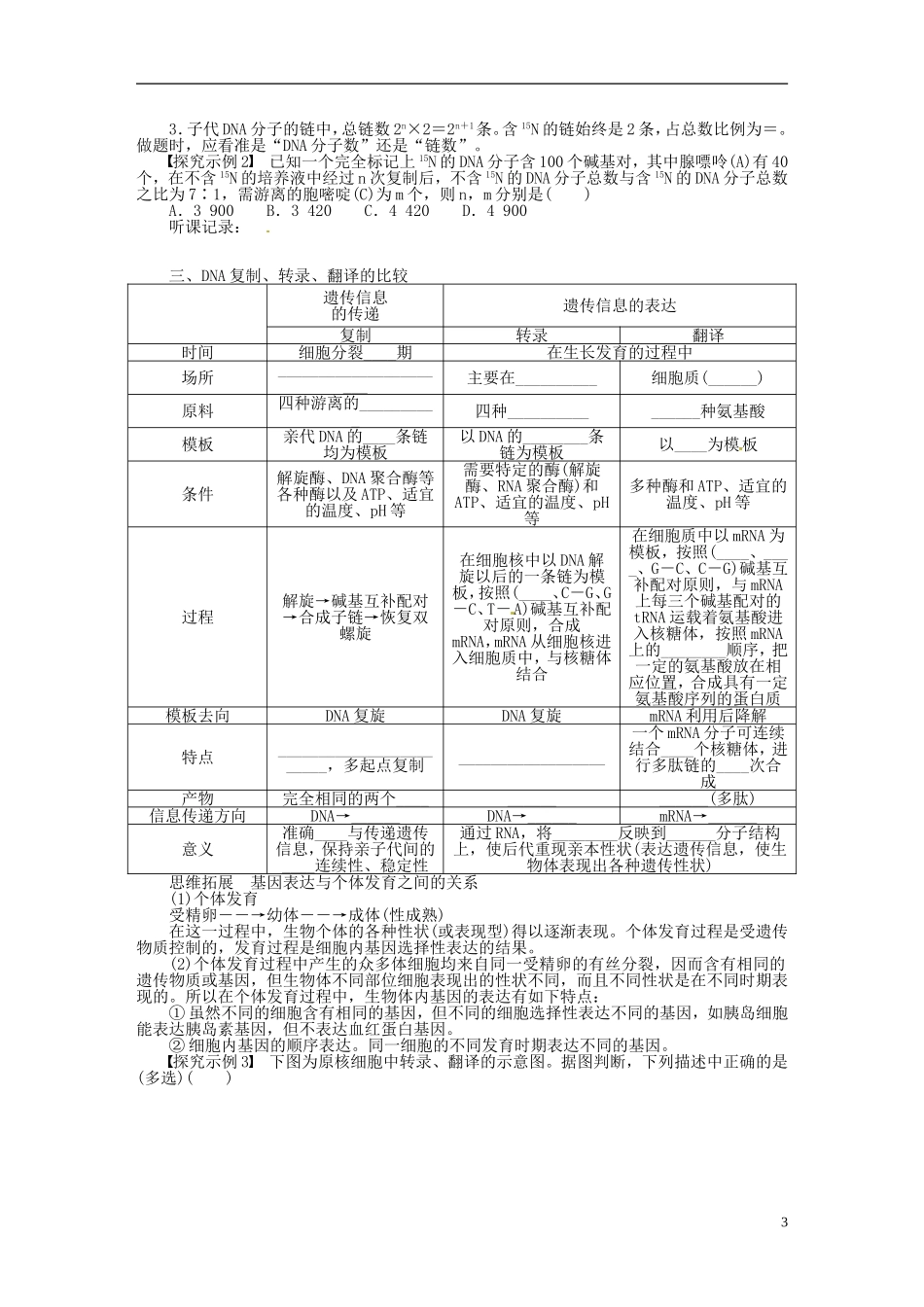【步步高】2014届高考生物一轮复习(课前准备+课堂巩固+课后练习)第六单元 遗传物质基础归纳与集训学案 鲁科版_第3页
