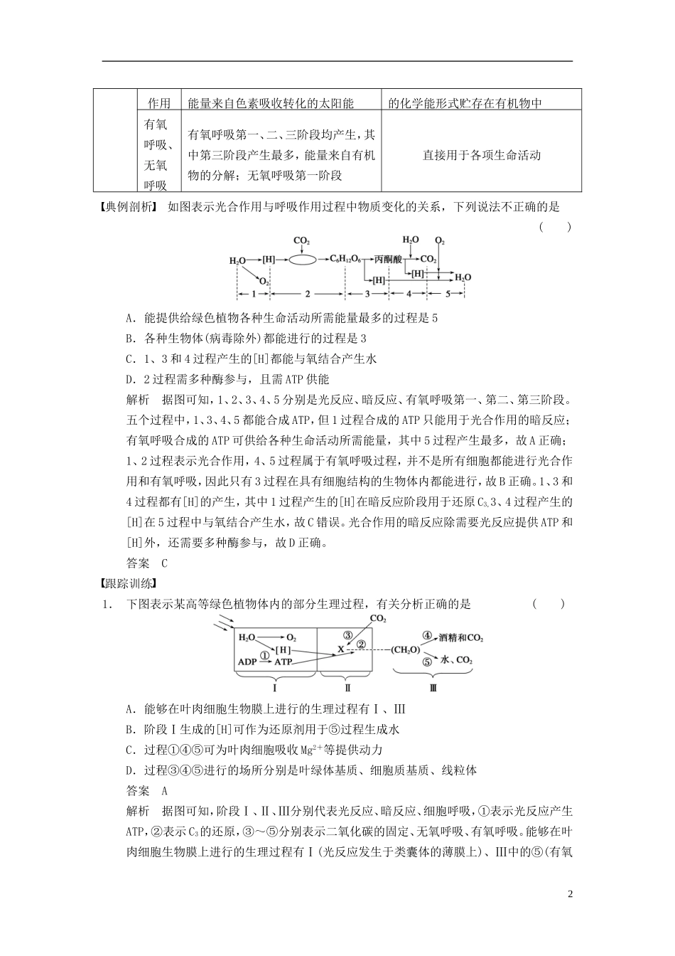 【步步高】（四川专用）2014高考生物一轮复习第三单元 能量之源 光与光合作用 考能专项突破三聚焦细胞代谢相关题型学案_第2页