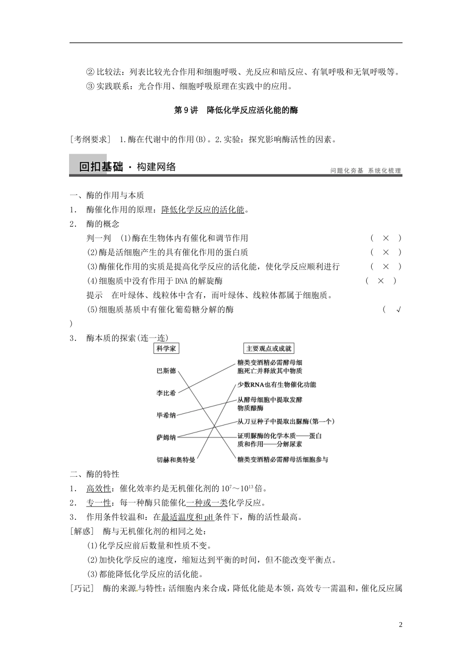 【步步高】（江苏专用）2014高考生物一轮复习（考点复习精练+热点聚焦+考能专项突破）第三单元 第9讲降低化学反应活化能的酶学案_第2页