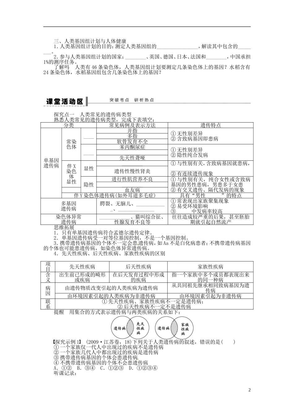 【步步高】2014届高考生物一轮复习(课前准备+课堂巩固+课后练习)第七单元 人类的遗传病学案 鲁科版_第2页