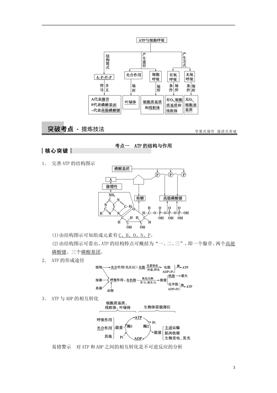 【步步高】（江苏专用）2014高考生物一轮复习（考点复习精练+热点聚焦+考能专项突破）第三单元 第10讲细胞的能量“通货”ATP ATP的主要来源 细胞呼吸学案_第3页
