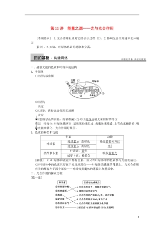 【步步高】（江苏专用）2014高考生物一轮复习（考点复习精练+热点聚焦+考能专项突破）第三单元 第11讲能量之源——光与光合作用学案