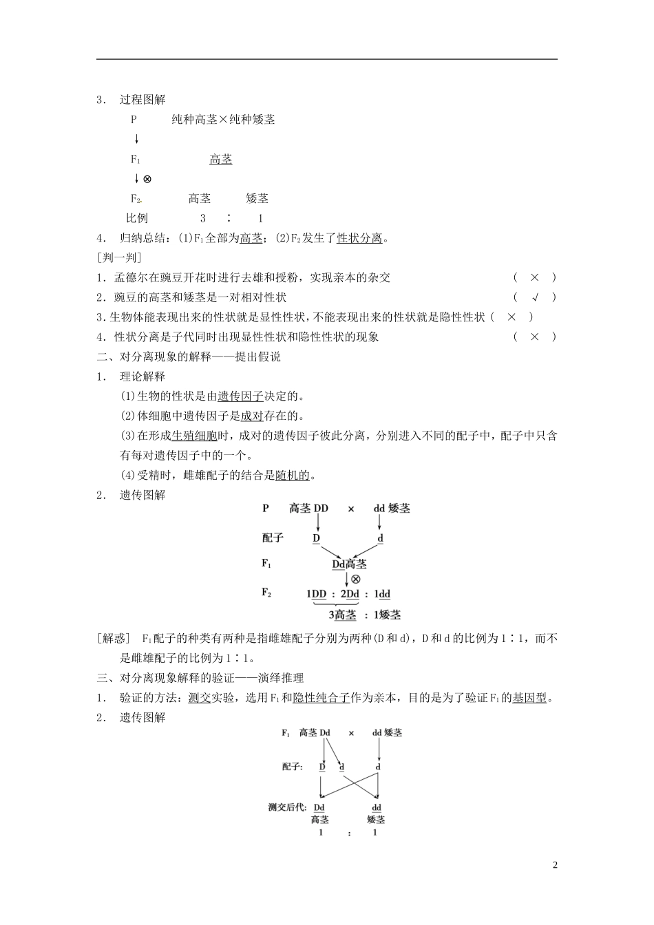 【步步高】（江苏专用）2014高考生物一轮复习（考点复习精练+热点聚焦+考能专项突破）第五单元 第15讲孟德尔的豌豆杂交实验(一)学案_第2页