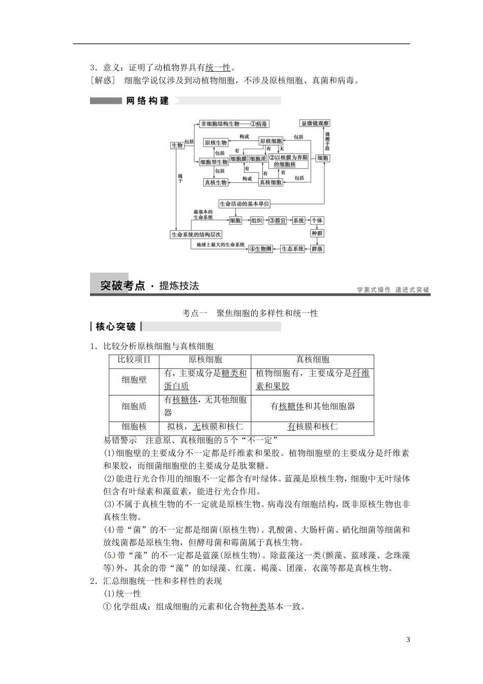 【步步高】（江苏专用）2014高考生物一轮复习（考点复习精练+热点聚焦+考能专项突破）第一单元 第1讲走近细胞学案_第3页