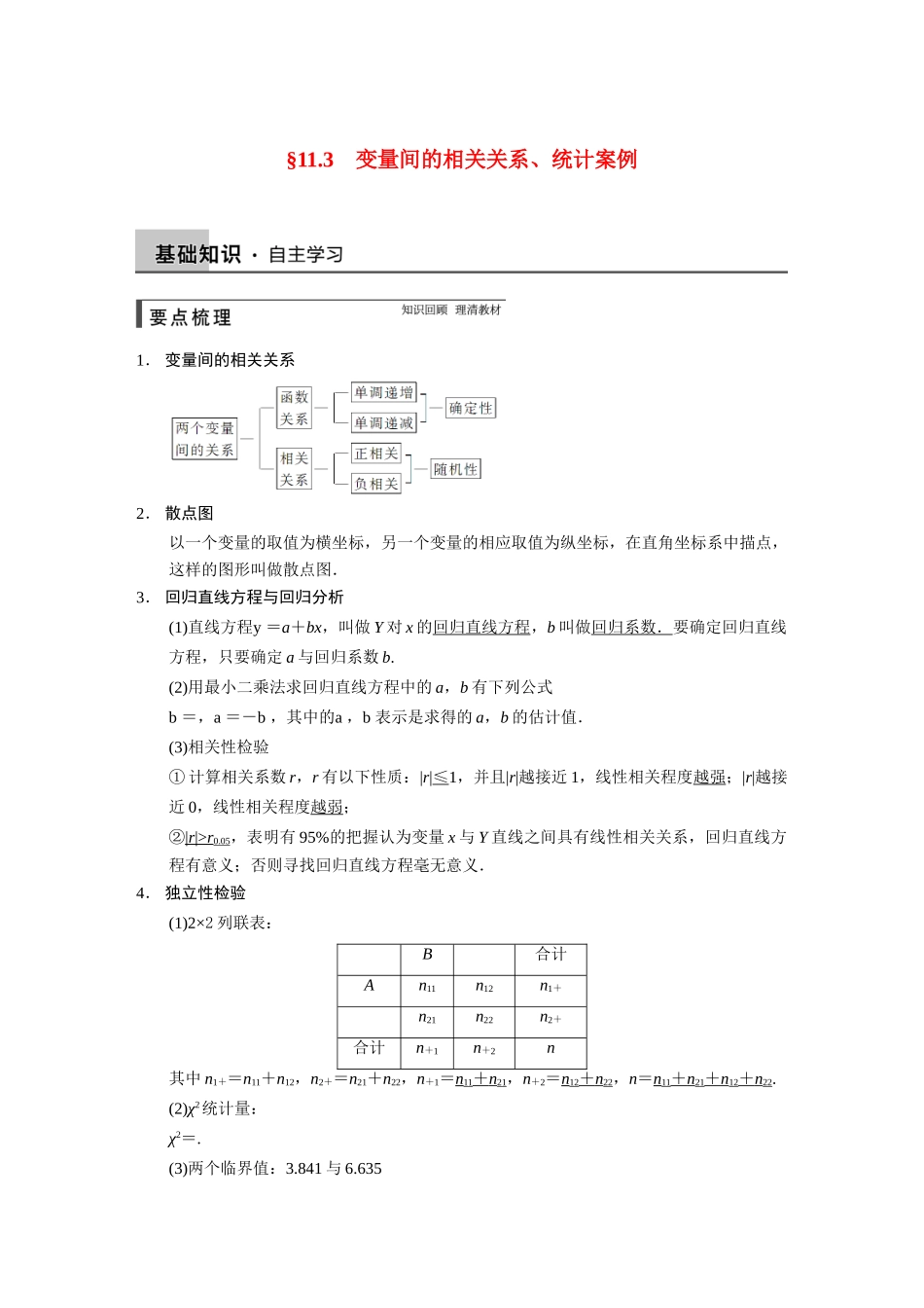 【步步高】2015届高考数学总复习 11.3变量间的相关关系、统计案例配套文档 理 新人教B版 _第1页