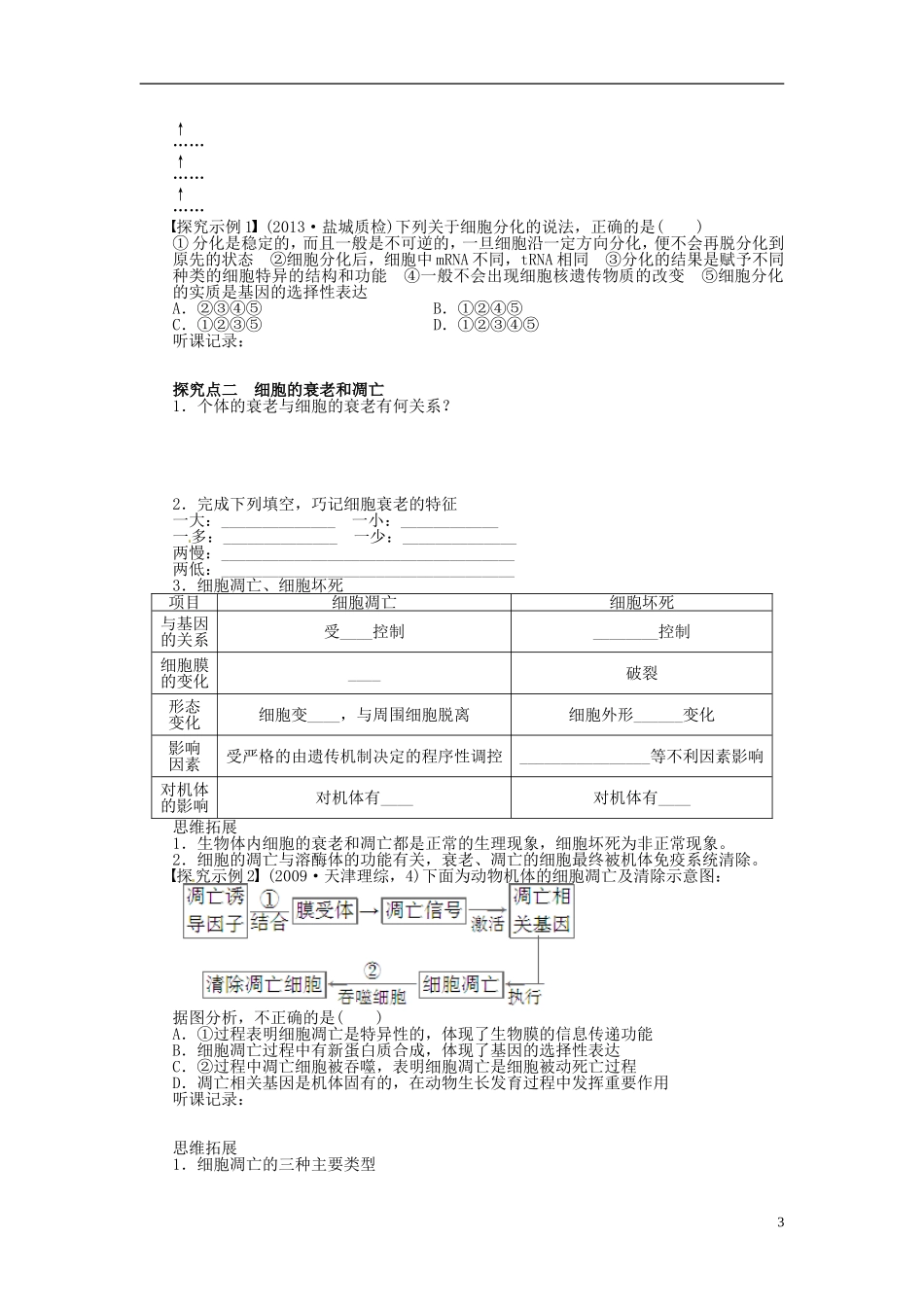 【步步高】2014届高考生物一轮复习(课前准备+课堂巩固+课后练习)第四单元 细胞的分化学案 鲁科版_第3页
