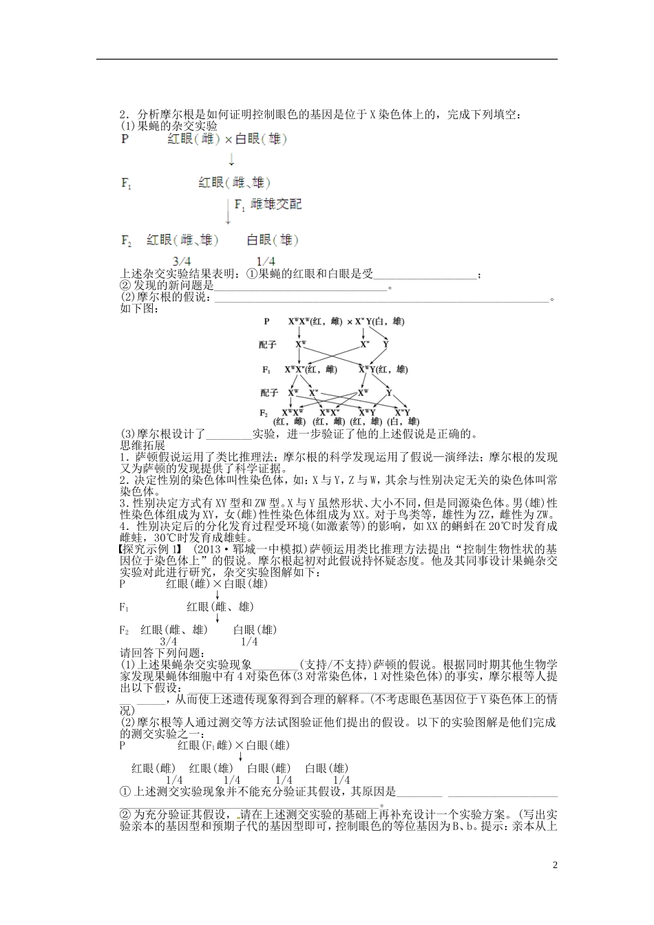【步步高】2014届高考生物一轮复习(课前准备+课堂巩固+课后练习)第五单元 基因在染色体上和伴性遗传学案 鲁科版_第2页