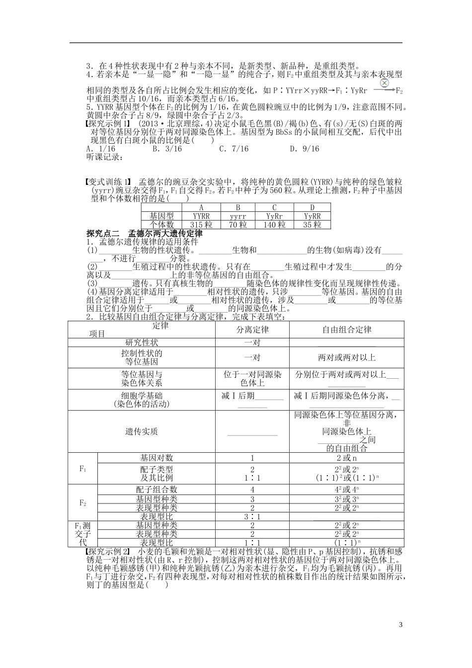 【步步高】2014届高考生物一轮复习(课前准备+课堂巩固+课后练习)第五单元 孟德尔的豌豆杂交实验学案 鲁科版_第3页