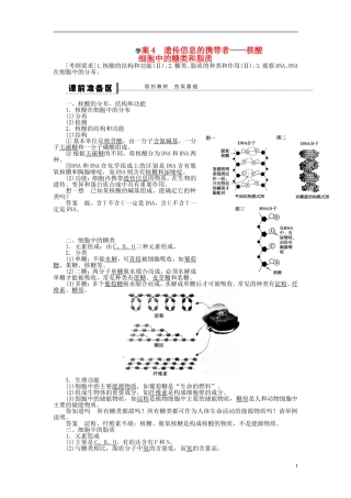 【步步高】2014届高考生物一轮复习(课前准备+课堂巩固+课后练习)第一单元 遗传信息的携带者核酸细胞中的糖类和脂质学案 鲁科版