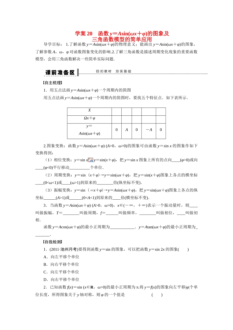 【步步高】2015届高考数学总复习 函数y＝Asin(ωx＋φ)的图象及三角函数模型的简单应用学案 理 新人教A版 _第1页