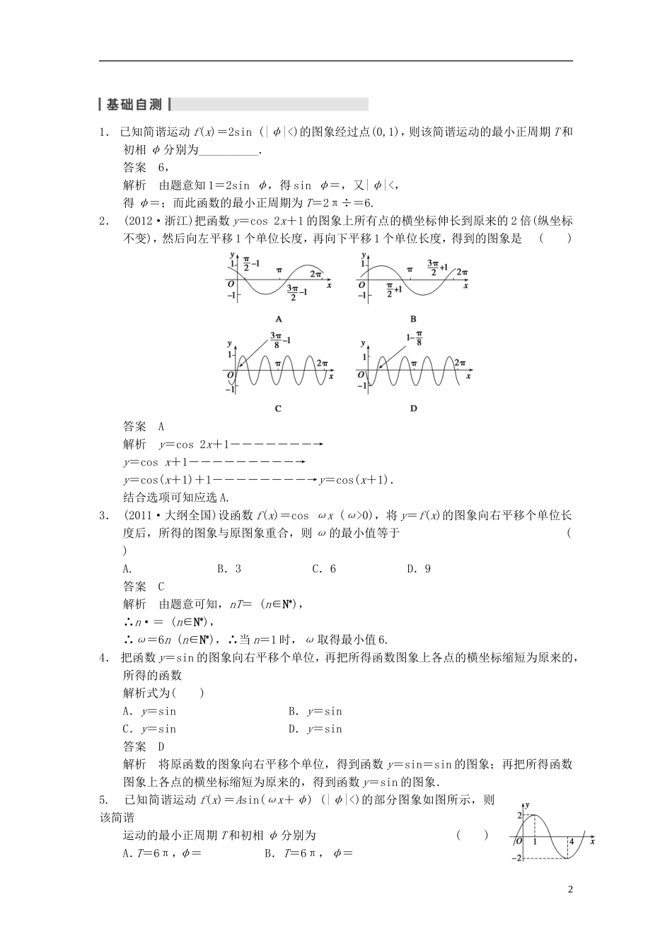 【步步高】2014届高三数学大一轮复习 4.4函数y＝Asin(ωx＋φ)的图象及应用教案 理 新人教A版 _第2页