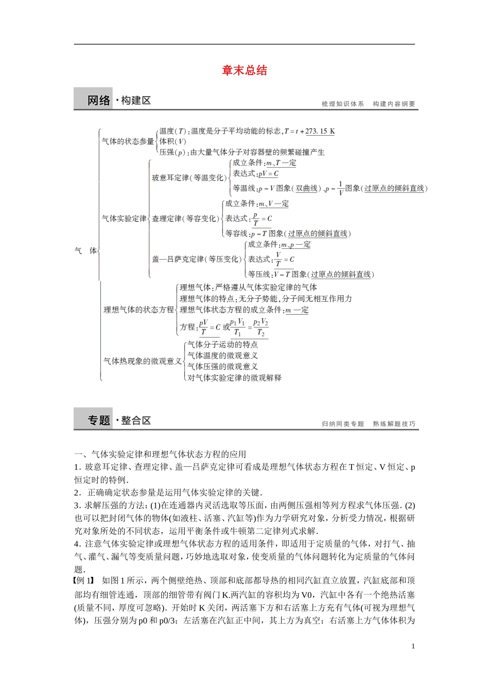 【步步高】（新课标）2014-2015学年高中物理 第八章 气体 章末总结学案 新人教版选修3-3_第1页