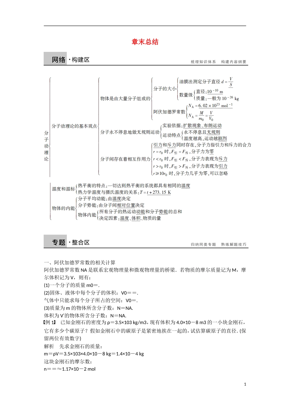 【步步高】（新课标）2014-2015学年高中物理 第七章 分子动理论 章末总结学案 新人教版选修3-3_第1页