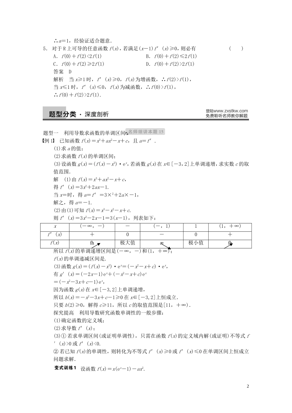 【步步高】2014届高三数学大一轮复习 专题二利用导数研究函数的性质教案 理 新人教A版 _第2页