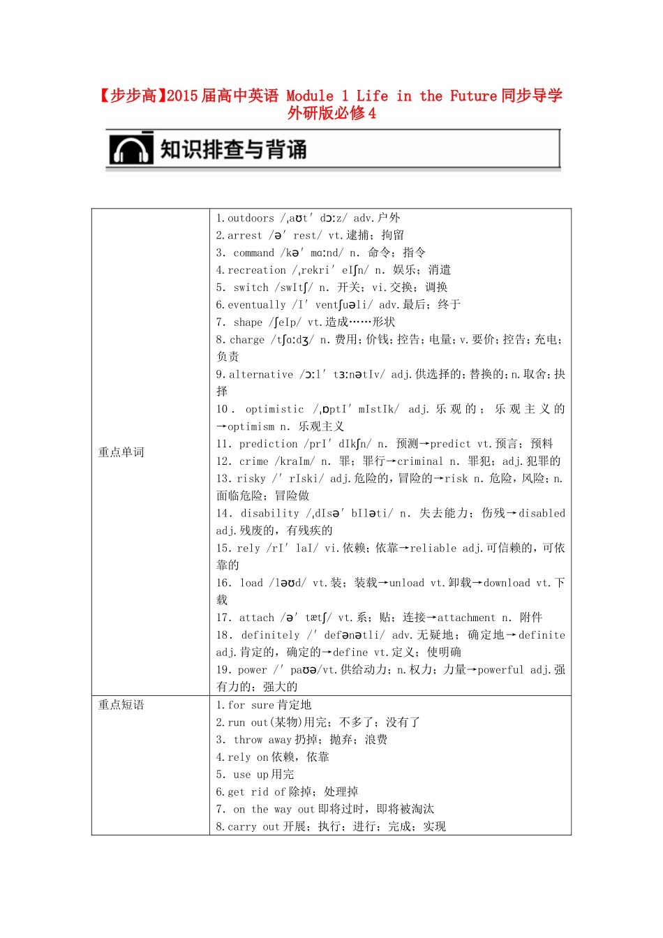 【步步高】2015届高考英语 Module 1 Life in the Future同步导学 外研版必修4_第1页