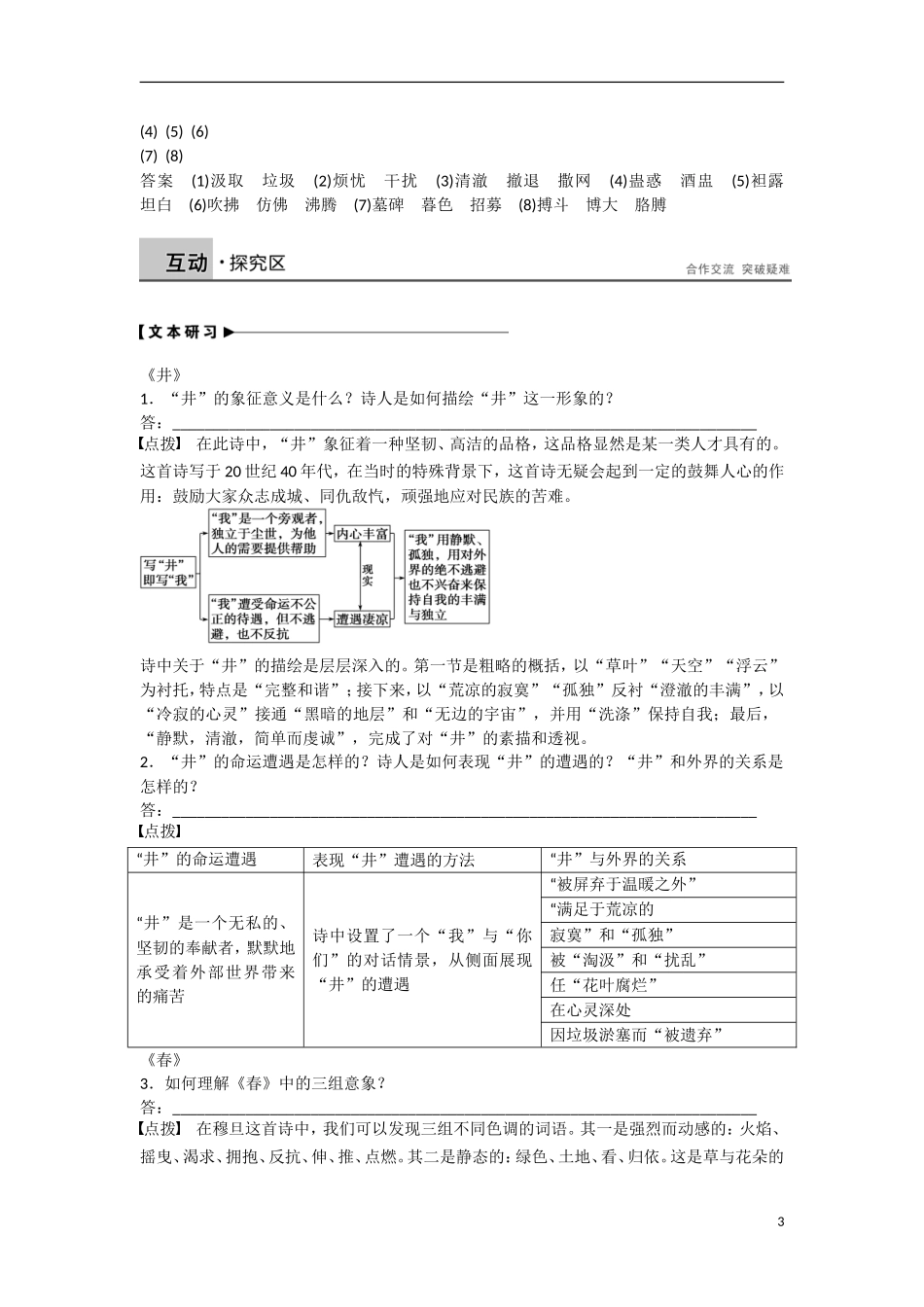 【步步高】（新课标）2014-2015学年高中语文 诗歌部分 第一单元 略读 井 春 无题 川江号子学案 新人教版选修《中国现代诗歌散文欣赏》_第3页