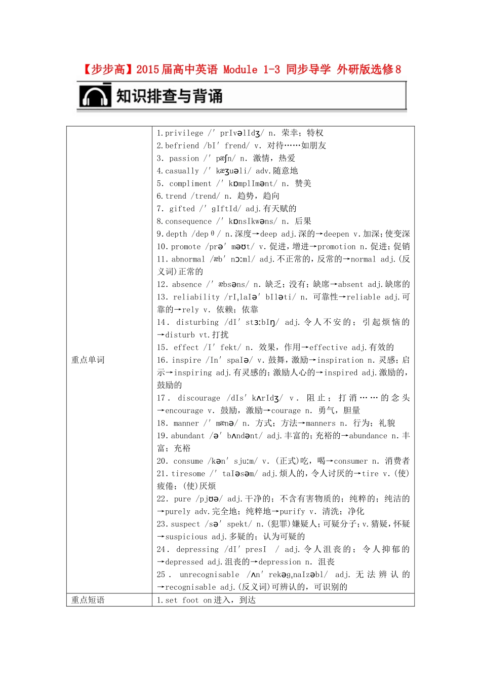 【步步高】2015届高考英语 Module 1-3 同步导学 外研版选修8_第1页