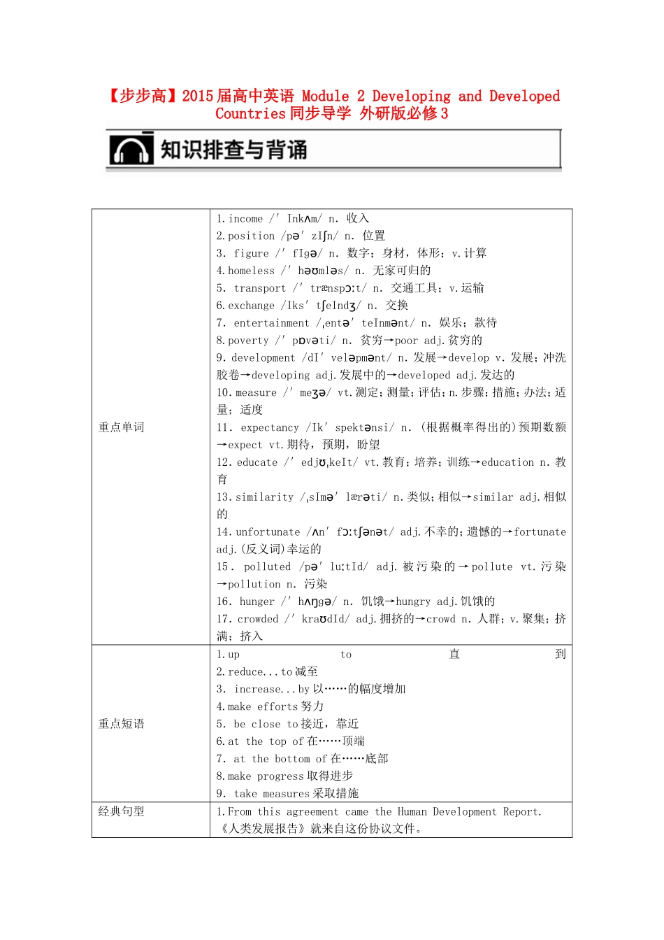 【步步高】2015届高考英语 Module 2 Developing and Developed Countries同步导学 外研版必修3_第1页
