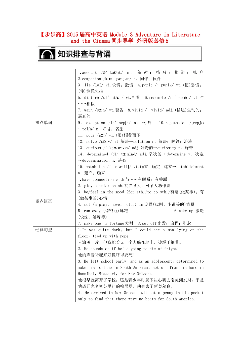【步步高】2015届高考英语 Module 3 Adventure in Literature and the Cinema同步导学 外研版必修5_第1页