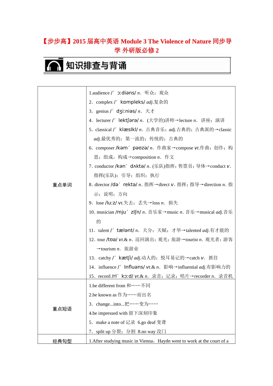 【步步高】2015届高考英语 Module 3 The Violence of Nature同步导学 外研版必修2_第1页