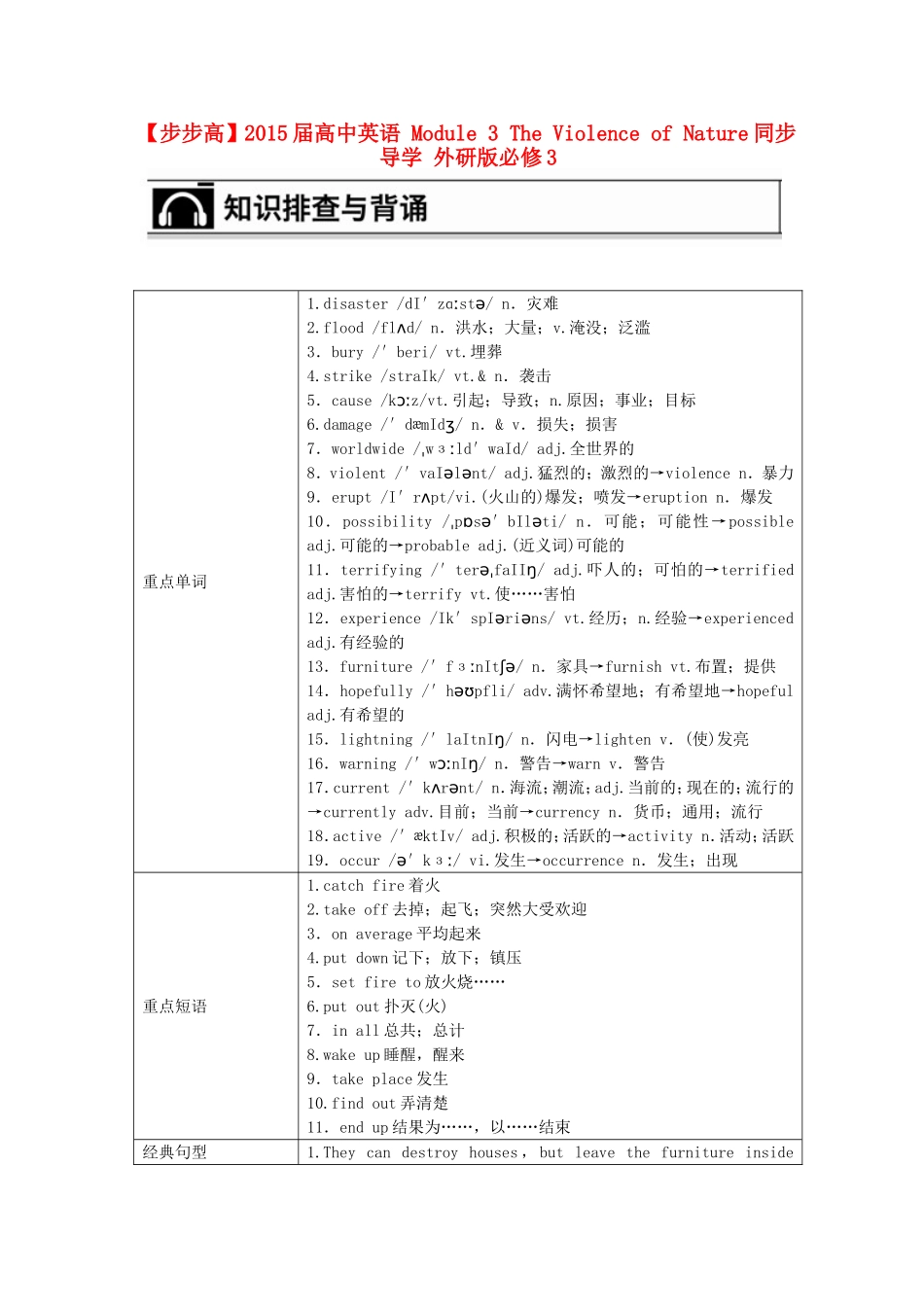 【步步高】2015届高考英语 Module 3 The Violence of Nature同步导学 外研版必修3_第1页