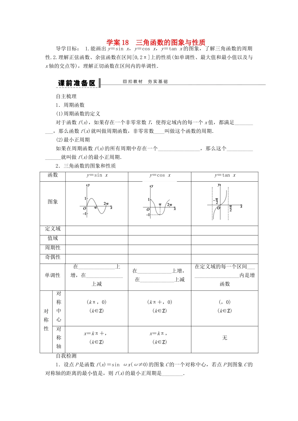 【步步高】2014届高三数学大一轮复习讲义 第4章 三角函数的图象与性质学案 苏教版 _第1页