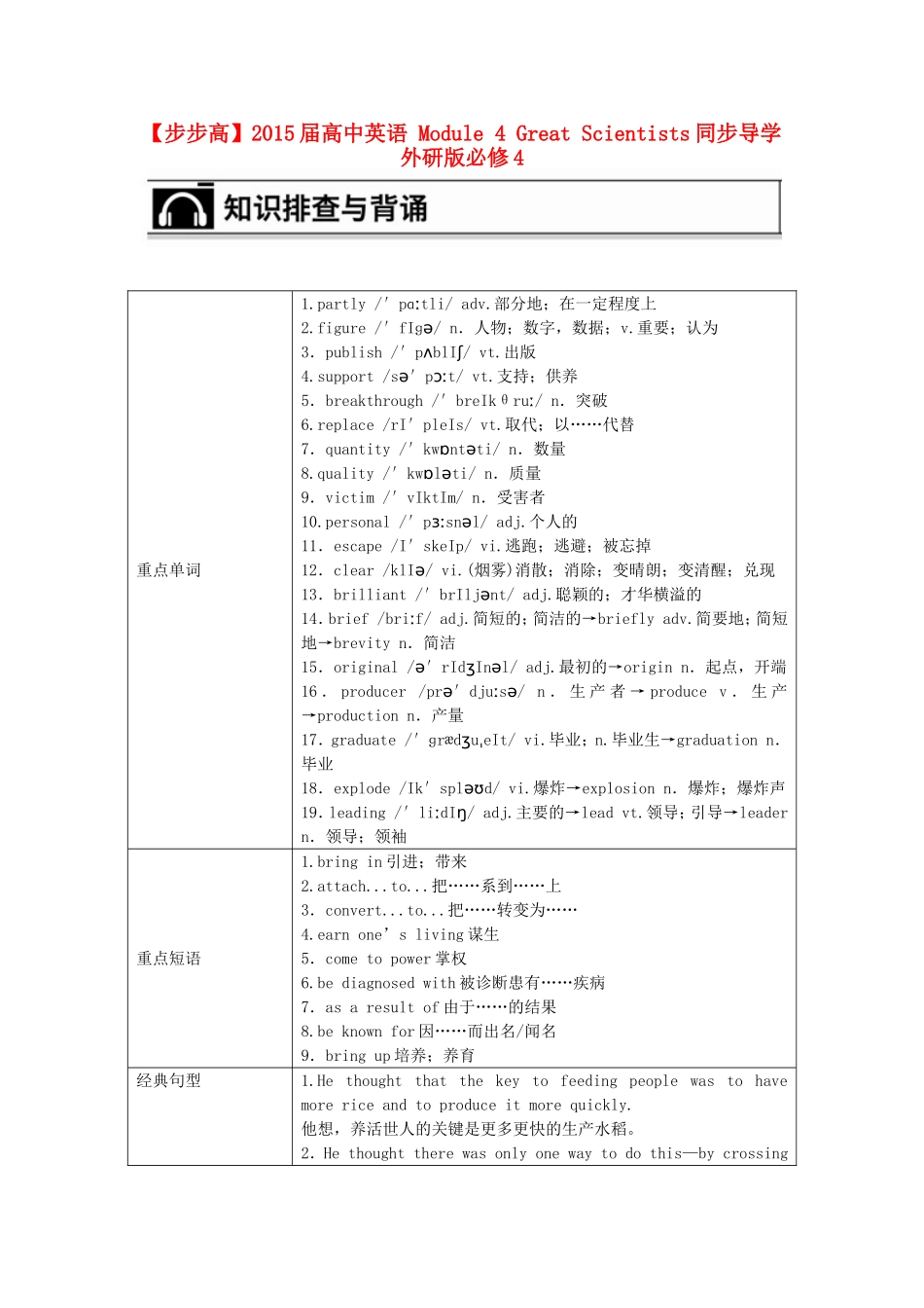 【步步高】2015届高考英语 Module 4 Great Scientists同步导学 外研版必修4_第1页